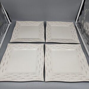 Set Of 4 Square Plates White Raised Small Fishes On Rim LUO15 Loucarte Portugal